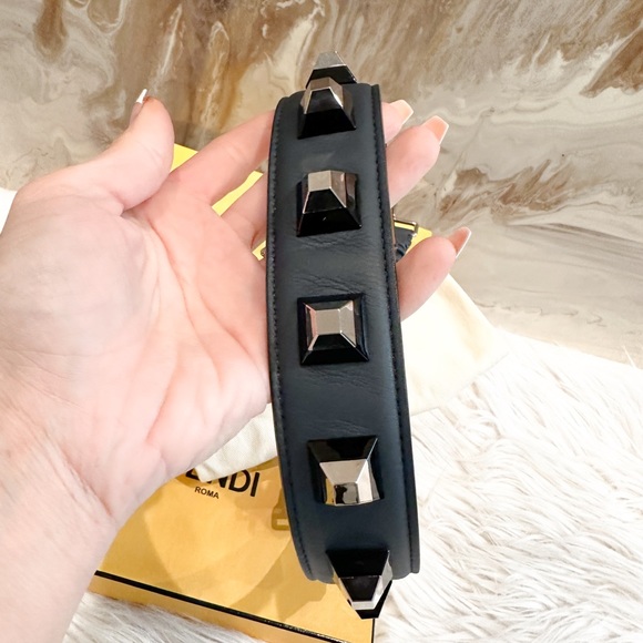 Fendi Navy Leather Silver Studded Waist Belt 70/28 XS